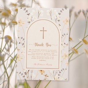 Cartão De Agradecimento Batismo de Flor Selvagem Elegante / Christening