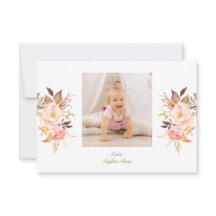 Batismo de Foto Dourada Floral, Rosa Elegante