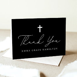 Cartão De Agradecimento Batismo de Fotografia com Script Branco e Preto Mo