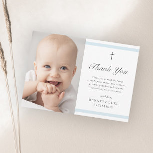 Cartão De Agradecimento Batismo dos Meninos de Elegância Moderna