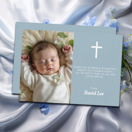 Cartão De Agradecimento Batismo elegante Christening White Cross Dusty Blu