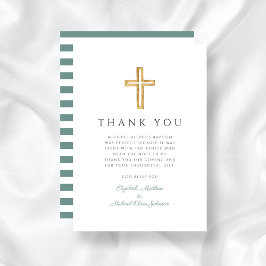Cartão De Agradecimento Batismo Elegante da Cruz Verde