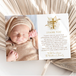 Cartão De Agradecimento Batismo Floral Neutro Boho Foto de Natal