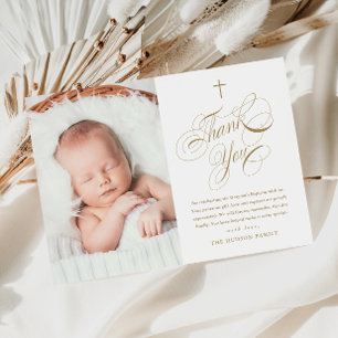 Cartão De Agradecimento Batismo Foto Bebê Dourado Caligrafia Elegante