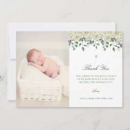 Cartão De Agradecimento Batismo Fotográfico Elegante Branco Obrigado