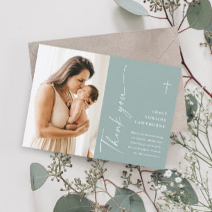 Cartão De Agradecimento Batismo Fotográfico Elegante Moderno