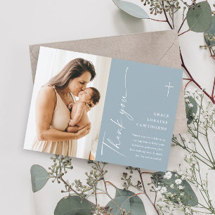 Cartão De Agradecimento Batismo Fotográfico Elegante Moderno