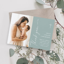 Cartão De Agradecimento Batismo Fotográfico Elegante Moderno