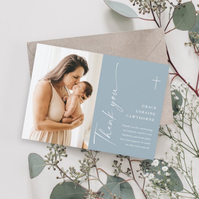 Cartão De Agradecimento Batismo Fotográfico Elegante Moderno (Criador carregado)