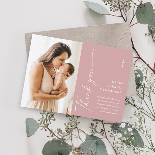 Cartão De Agradecimento Batismo Fotográfico Elegante Moderno (Criador carregado)