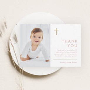 Cartão De Agradecimento Batismo fotográfico moderno minimalista