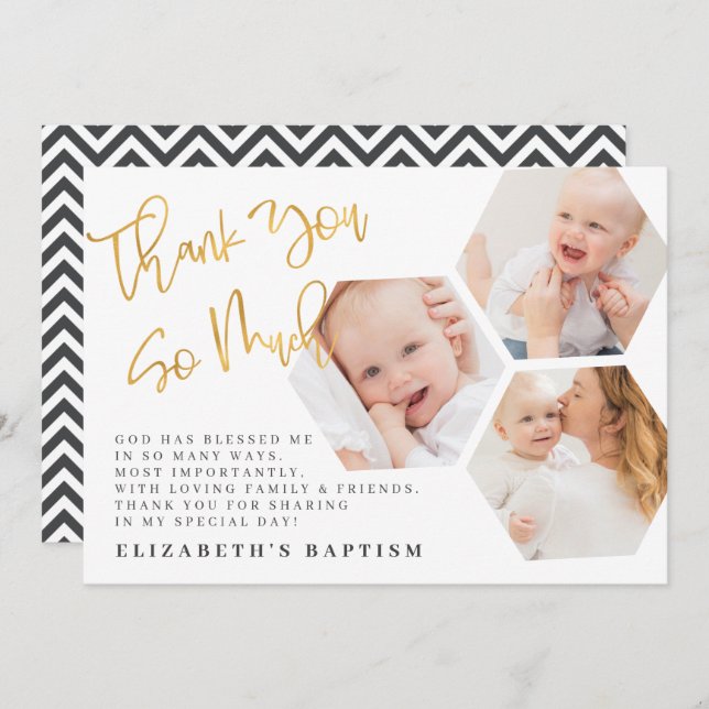 Cartão De Agradecimento Batismo Fotos Geométricas Chic Simples Modernas (Frente/Verso)