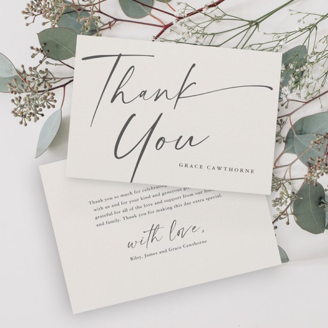 Cartão De Agradecimento Batismo Neutro de Script Elegante Moderno (Elegant script neutral baptism thank you card.)