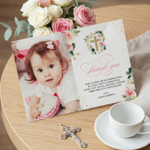 Cartão De Agradecimento Batismo Religioso De Primeira Comunhão Dourado Ro