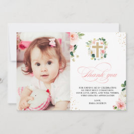 Cartão De Agradecimento Batismo Religioso De Primeira Comunhão Dourado Ros