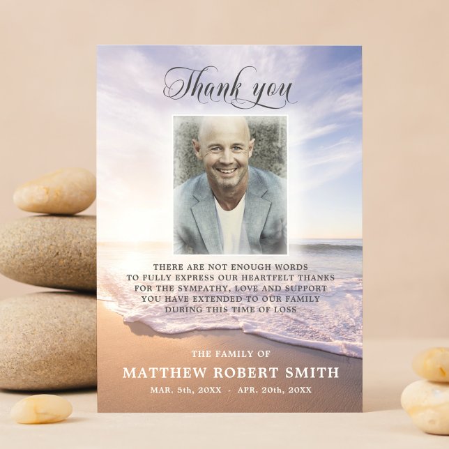 Cartão De Agradecimento Beach Ocean Sun Obrigado, Memorial Funeral FOTO (Criador carregado)