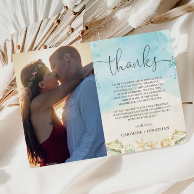 Cartão De Agradecimento Beach Tropical Destination Wedding Photo Picture (beach wedding photo picture thank you card destination oceanfront tropical coastal birthday party)