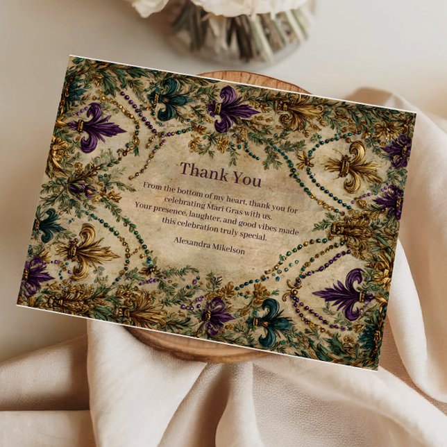 Cartão De Agradecimento Beaded Fleur-de-Lis Mardi Gras Masquerade (Criador carregado)