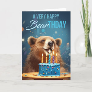 Cartão De Agradecimento Bear Aniversário Com Bolo e Velas Brincam com Pala