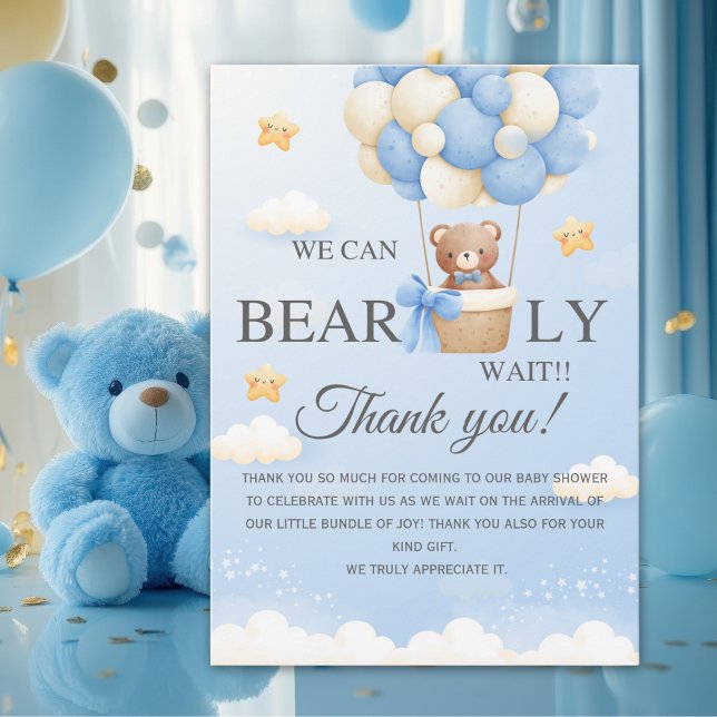 Cartão De Agradecimento Bear Baby Shower Thank You Card | Boy Shower (Criador carregado)