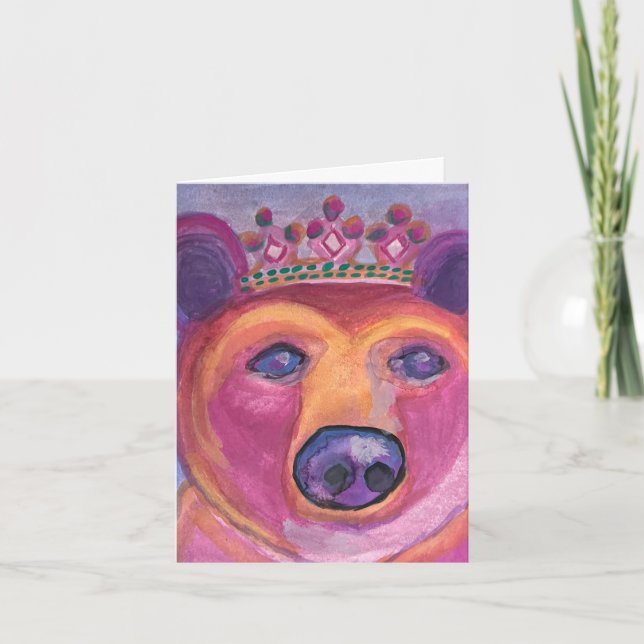 Cartão De Agradecimento Bear Queen Painting Birthday (Frente)
