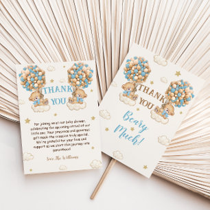 Cartão De Agradecimento Bear Twin Boys Chá Pastel Blue Beige Obrigado