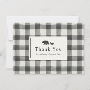 Cartão De Agradecimento Bear Urso Negro e Xadrez Branca Obrigado