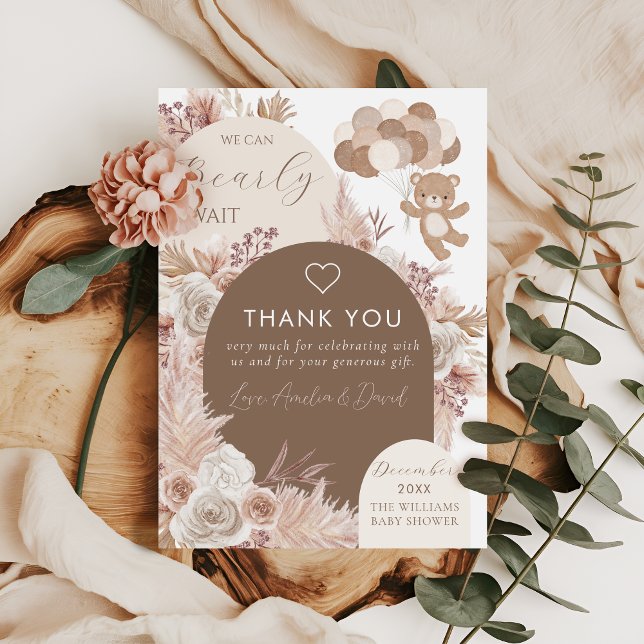 Cartão De Agradecimento Bearly Wait Neutral Boho Teddy Bear Thank You (Criador carregado)