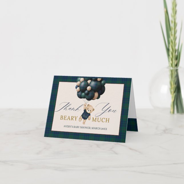 Cartão De Agradecimento Bearly Wait Teddy Balloon Baby Shower books (Frente)