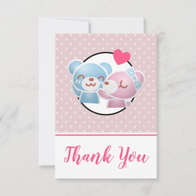 Cartão De Agradecimento Bears Cute e Kawaii Obrigado (Frente)
