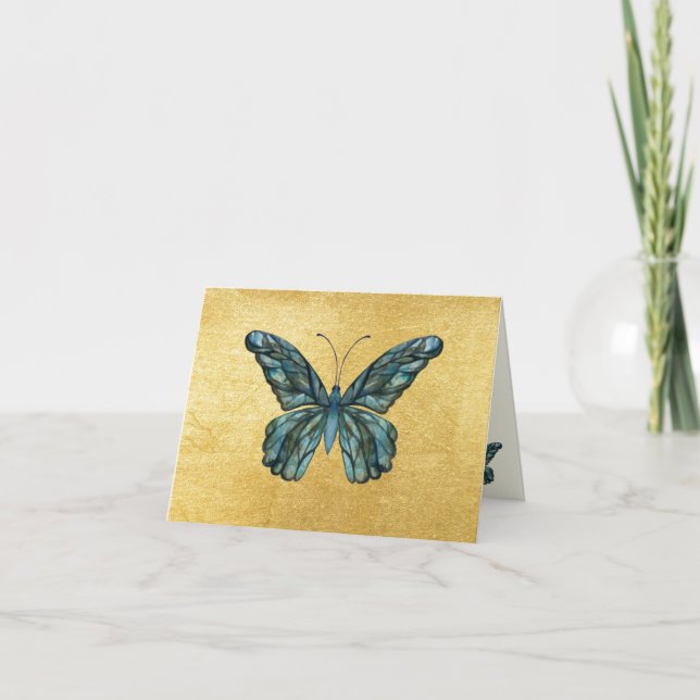 Cartão De Agradecimento Beautiful Blue Butterfly Gold Cards Blank (Frente)