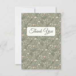 Cartão De Agradecimento Beautiful Flowers on Sage Green Earthy Tone