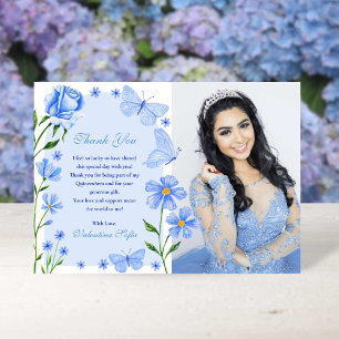 Cartão De Agradecimento Bebê Azul Borboletas Florais Foto Quinceañera