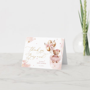 Cartão De Agradecimento Bebê, Balão, Urso Dourado Rosa, Muito Obrigado