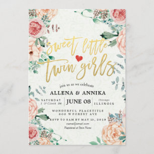 Cartão De Agradecimento Bebê Choreira Convida Pequenas Garotas Gêmeas Doce