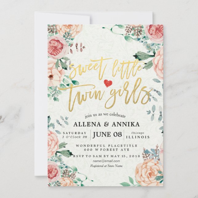 Cartão De Agradecimento Bebê Choreira Convida Pequenas Garotas Gêmeas Doce (Frente)