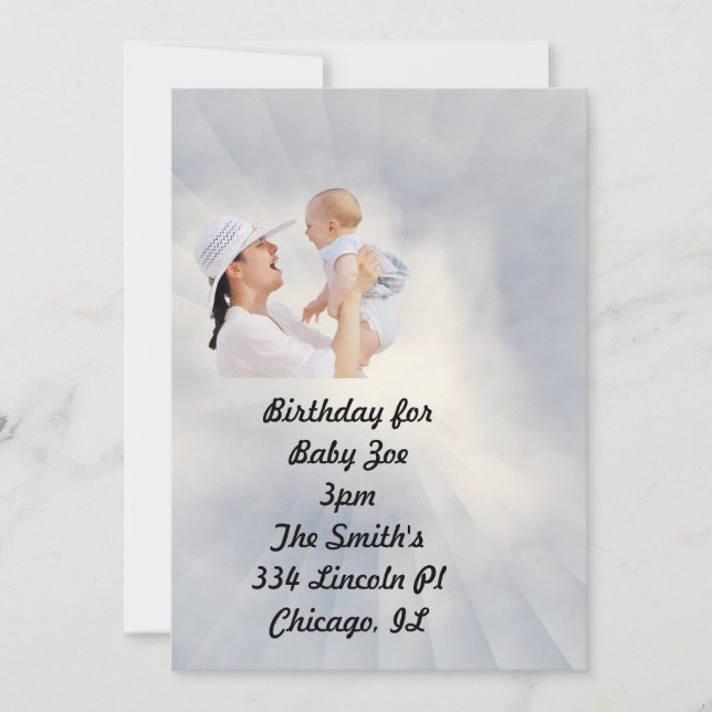 Cartão De Agradecimento Bebê Convide com o Fundo Azul do Céu (Frente)