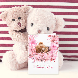 Cartão De Agradecimento Bebê doce Urso Rosa Floral