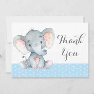 Cartão De Agradecimento Bebê Elefante Bonito Menino Azul e Cinza