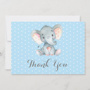 Cartão De Agradecimento Bebê Elefante Bonito Menino Azul e Cinza