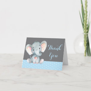 Cartão De Agradecimento Bebê Elefante Bonito Menino Azul e Cinza