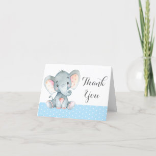Cartão De Agradecimento Bebê Elefante Bonito Menino Azul e Cinza
