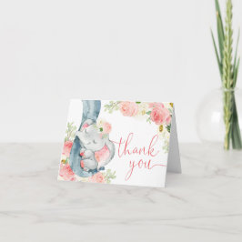 Cartão De Agradecimento Bebê elefante cor-de-rosa-creme aquarelas florais
