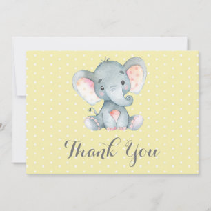 Cartão De Agradecimento Bebê Elefante Fofo Amarelo e Cinza