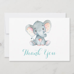 Cartão De Agradecimento Bebê Elefante Fofo Aqua Turquesa e Cinza