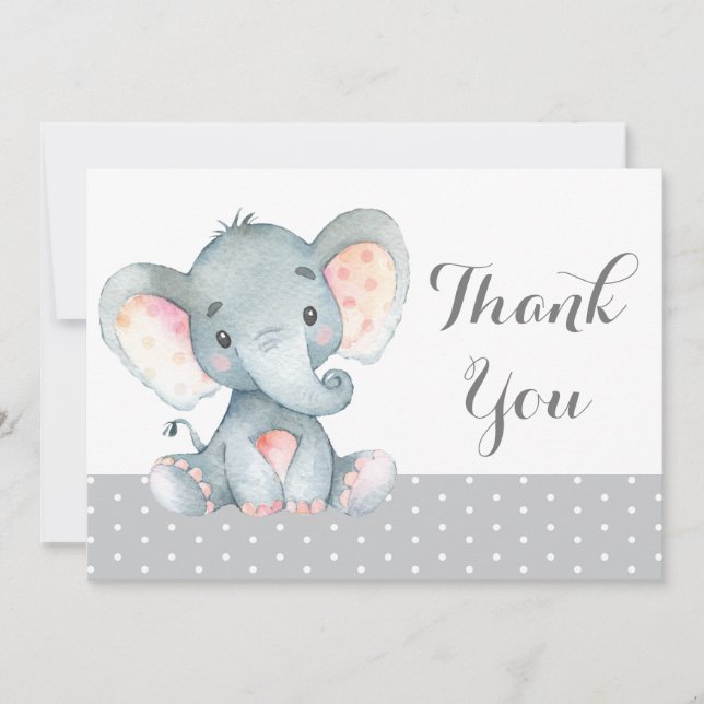 Cartão De Agradecimento Bebê Elefante Fofo Cinza (Frente)