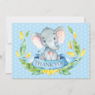 Cartão De Agradecimento Bebê Elefante Fofo Menino Azul e Cinza