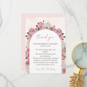 Cartão De Agradecimento Bebê em Blogue Script Floral Rosa Chá