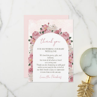 Cartão De Agradecimento Bebê em Blogue Script Floral Rosa Chá