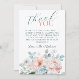 Cartão De Agradecimento Bebê em Bloom Dusty Chá de fraldas Azul